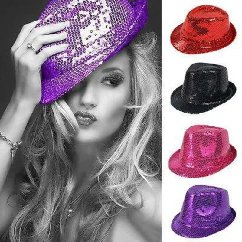 Kids Reflective Top Hat - Glitter Hip-Hop Jazz Dance Performance Hat for Stage & Parties