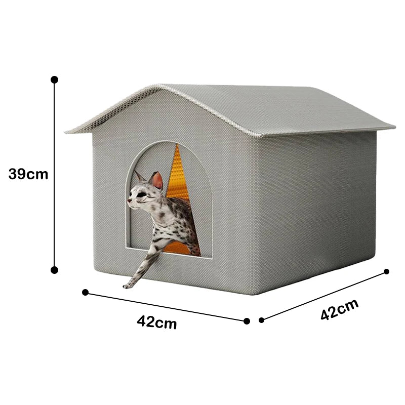Outdoor Cat House – Waterproof Elevated Shelter with Washable Pad (Winter Warm)