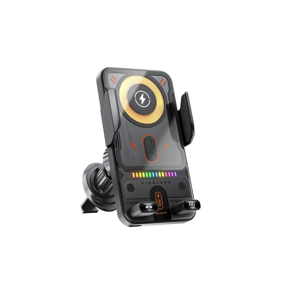 15W Auto-Clamping Wireless Car Charger - One-Touch Phone Holder with Fast Charging