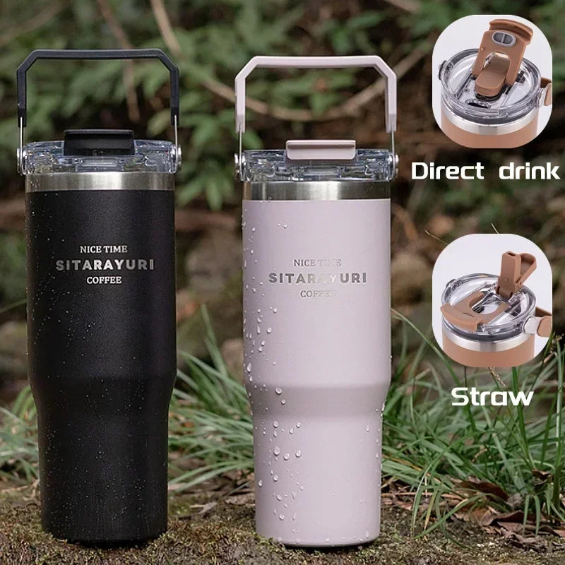 30oz Insulated Stainless Steel Tumbler with Straw & Handle | Travel Coffee Cup