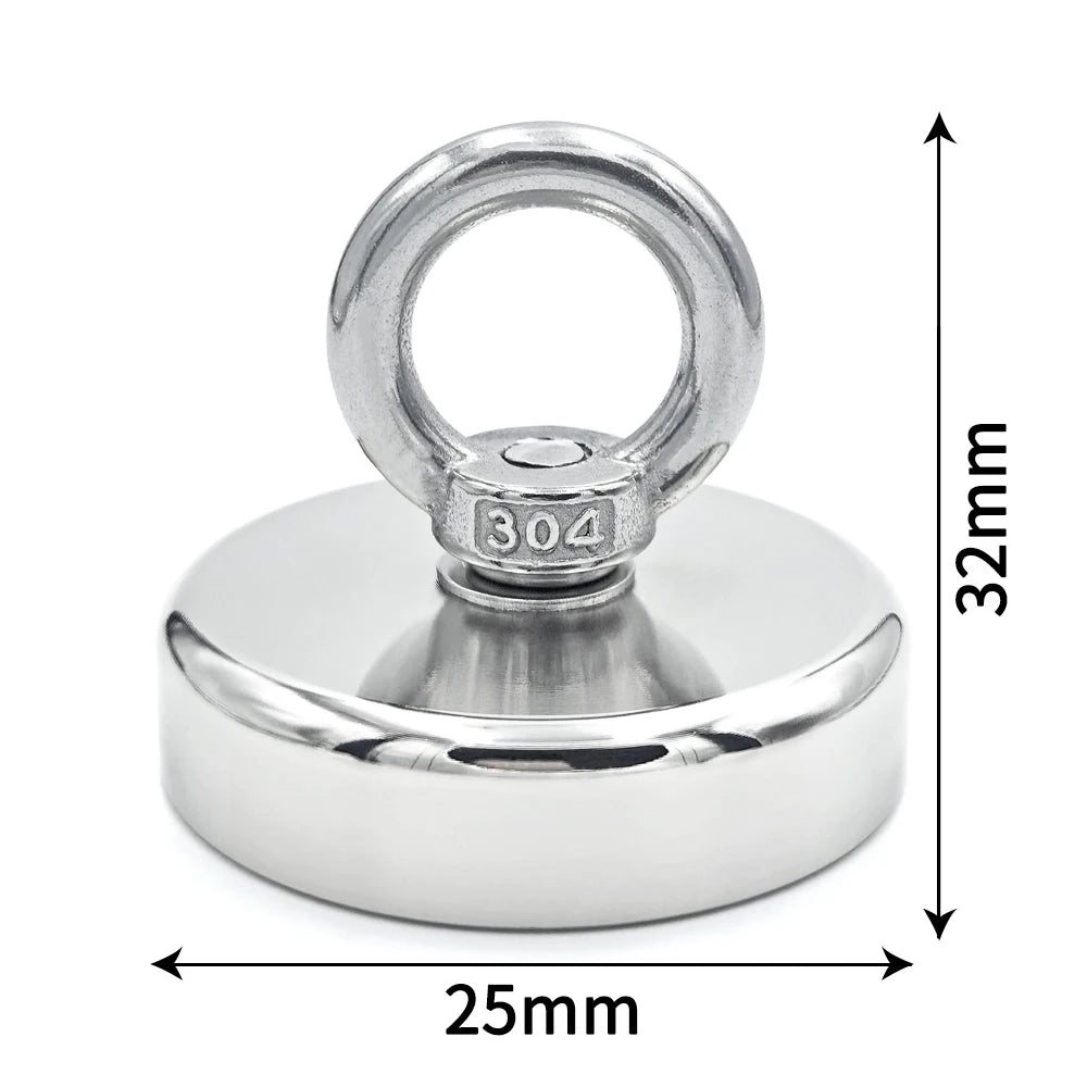 Super Strong Neodymium Fishing Magnet - N52 Heavy Duty Salvage Magnet with Eyebolt (D16-D42mm)