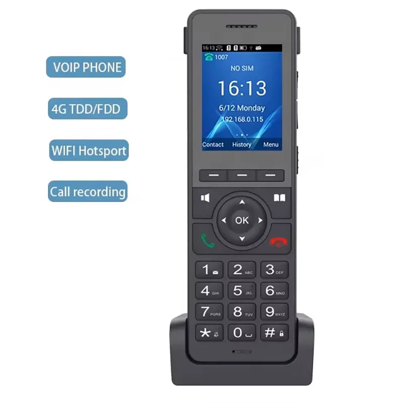 4G LTE WiFi VoIP Desktop Phone - Cordless SIP Phone with 2.4" Screen & 3-Way Conference