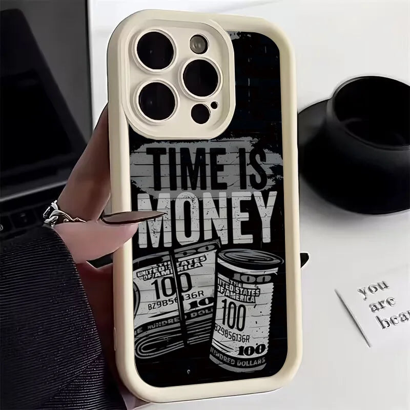 "Time is Money" iPhone Case – Soft TPU Cover for iPhone 17, 16, 15, 14, 13, 12, 11 & More