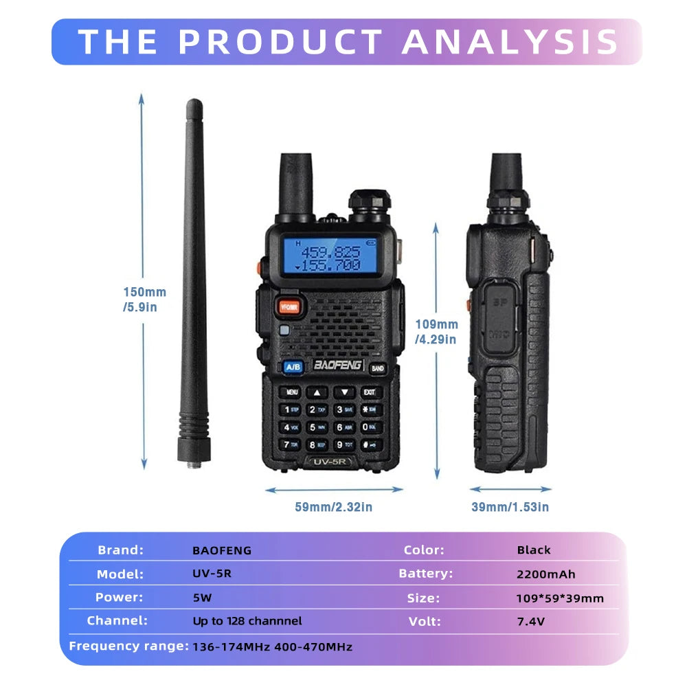 Baofeng UV-5R Two-Way Radio - Dual Band VHF/UHF Ham Radio with USB Charging