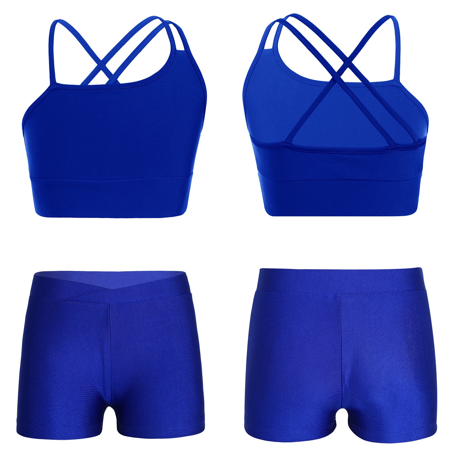 Girls Athletic Crop Top & Shorts Set - 2-Piece Activewear for Gymnastics, Dance & Workout (Ages 4-14)
