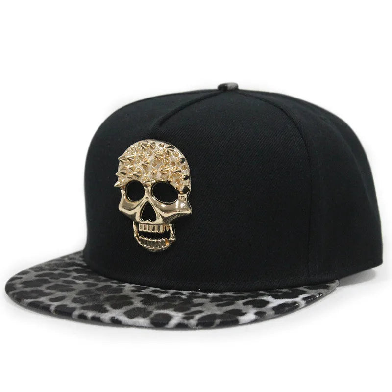 Skull Rivet Flat Brim Cap - Hip-Hop Snapback Baseball Hat for Street Dance & Urban Style