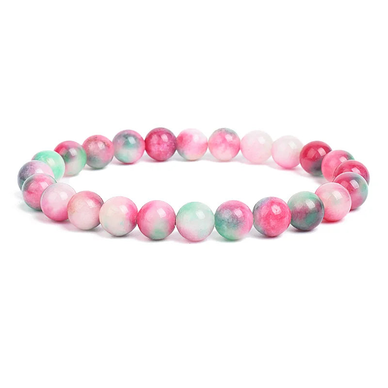 Natural Stone Beads Bracelet – Amethyst, Quartz, Jade & Agate Healing Bangle