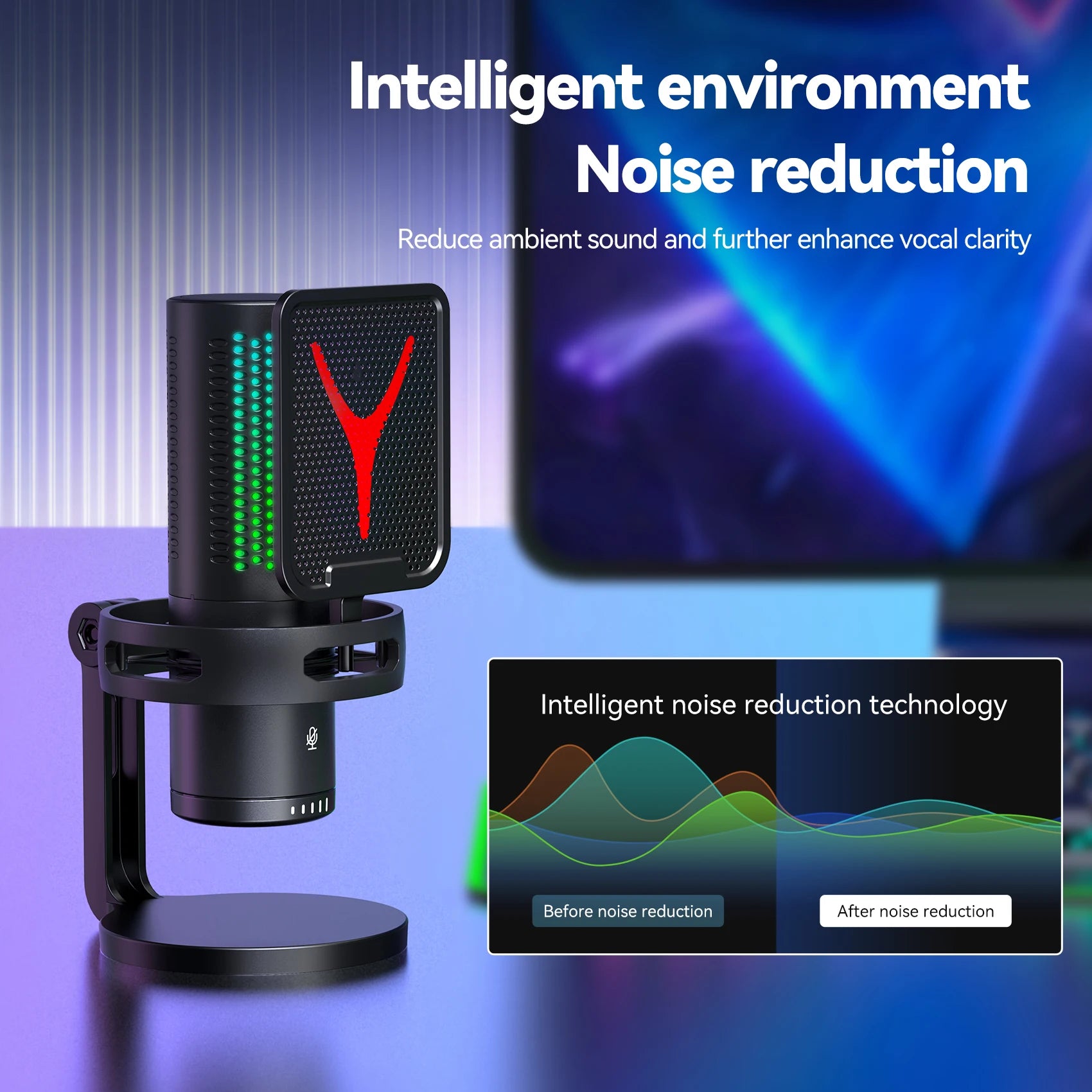 Gaming Microphone - RGB USB Condenser Mic for PC Streaming & Podcasting