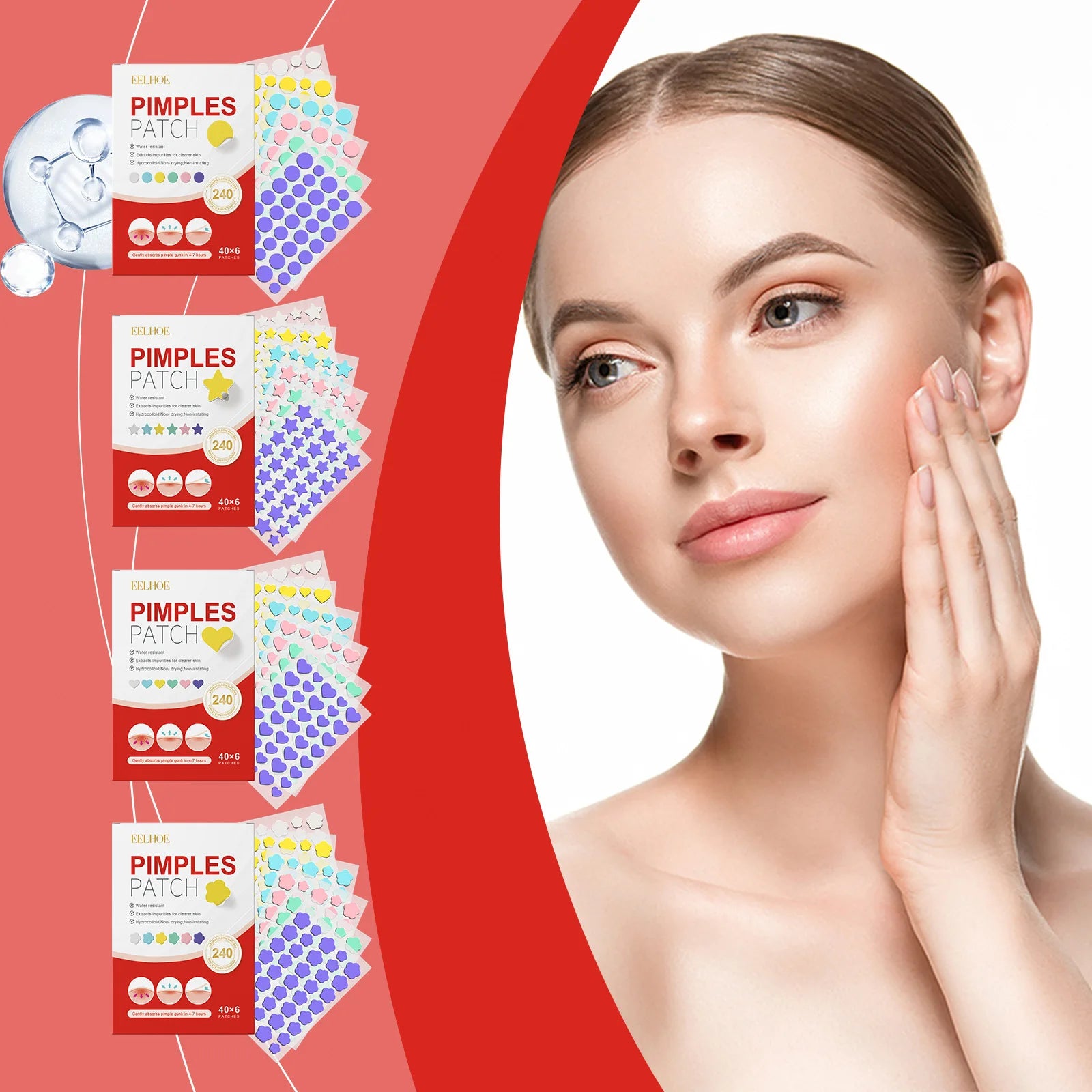 240pcs New Pimple Patch Acne Patches Heart/Star/Flower/Round Shape Acne Dots Patches Moisturizes for Covering Zits and Blemishes