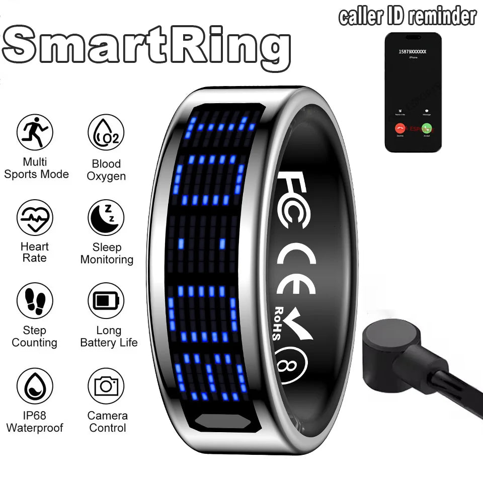 Smart Ring 2026 New Men Women IP68 WaterProof LED Display Screen Multi-Sport Mode Heart Rate Sleep Oxygen Monitoring Smartring