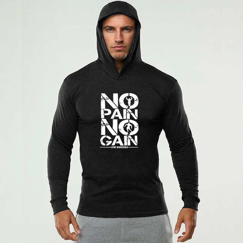 Men's Hooded Fitness Shirt - Long Sleeve Slim Fit Workout Top for Gym & Running