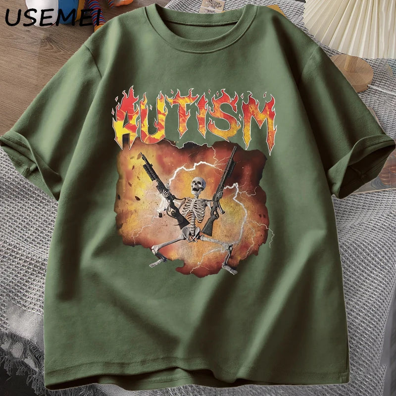 Autistic Funny Skeleton T-Shirt – Unisex Graphic Harajuku Streetwear