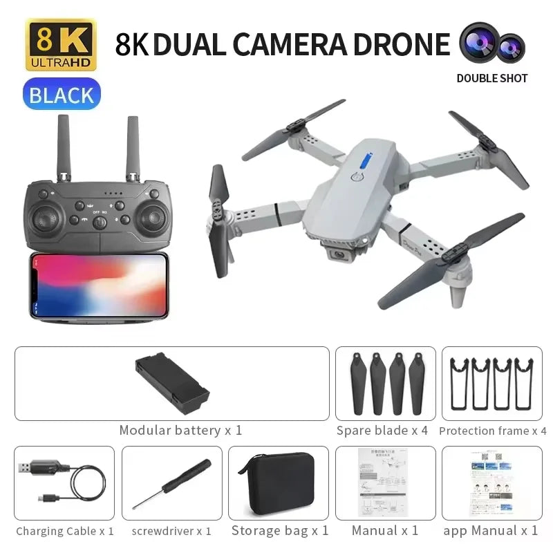 E88 Plus GPS Drone with 8K Dual Camera - 27 Min Flight, Obstacle Avoidance, 1000m Range