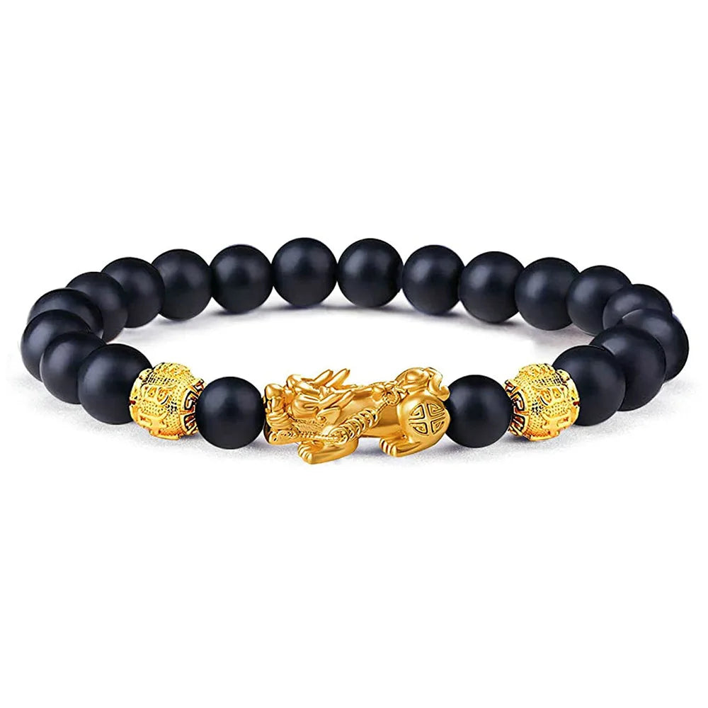 Feng Shui Wealth Pixiu Bracelet Men Women Black Obsidian Beads Chakra Meditation Yoga Bracelet Change Color Pi Xiu Jewelry Gift