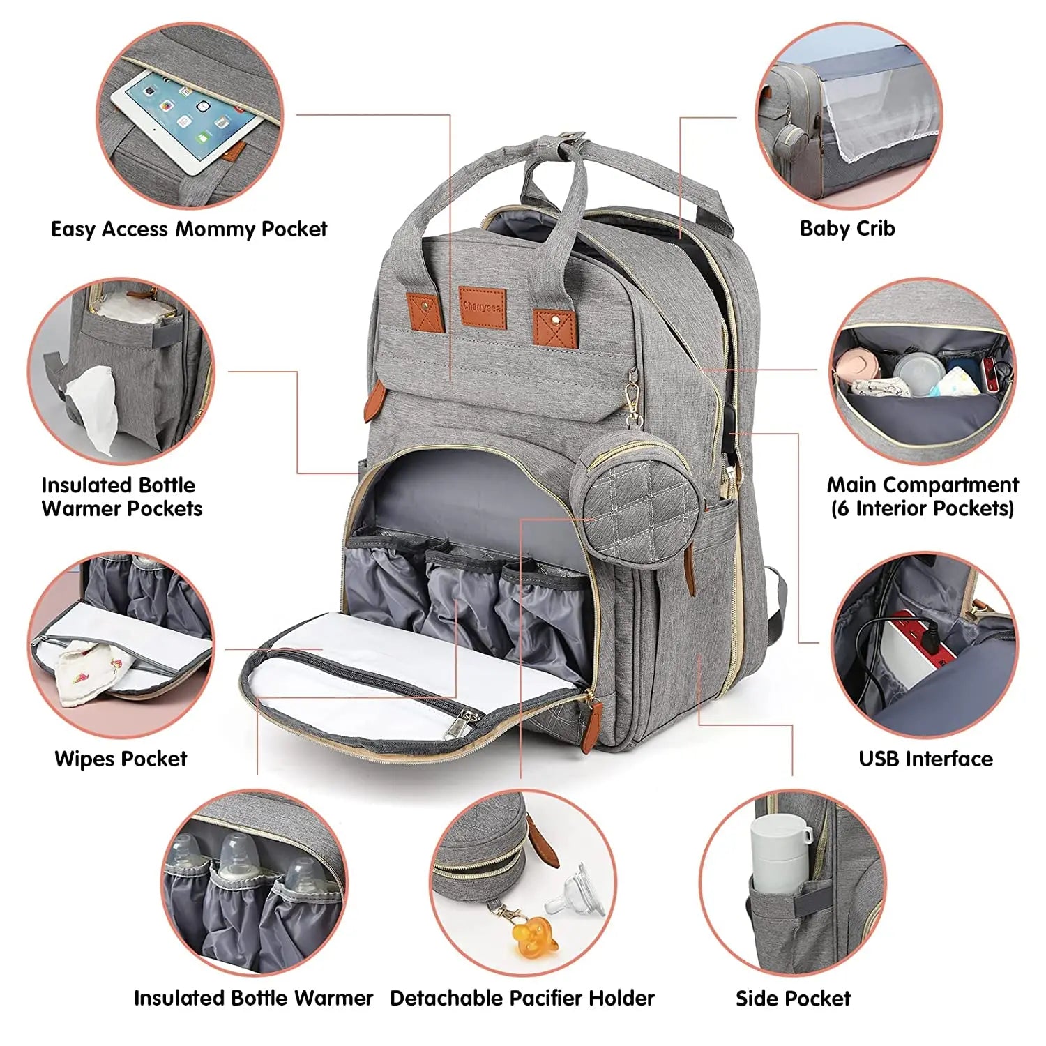 3-in-1 Diaper Bag Backpack – Foldable Baby Bed with USB Charging Port