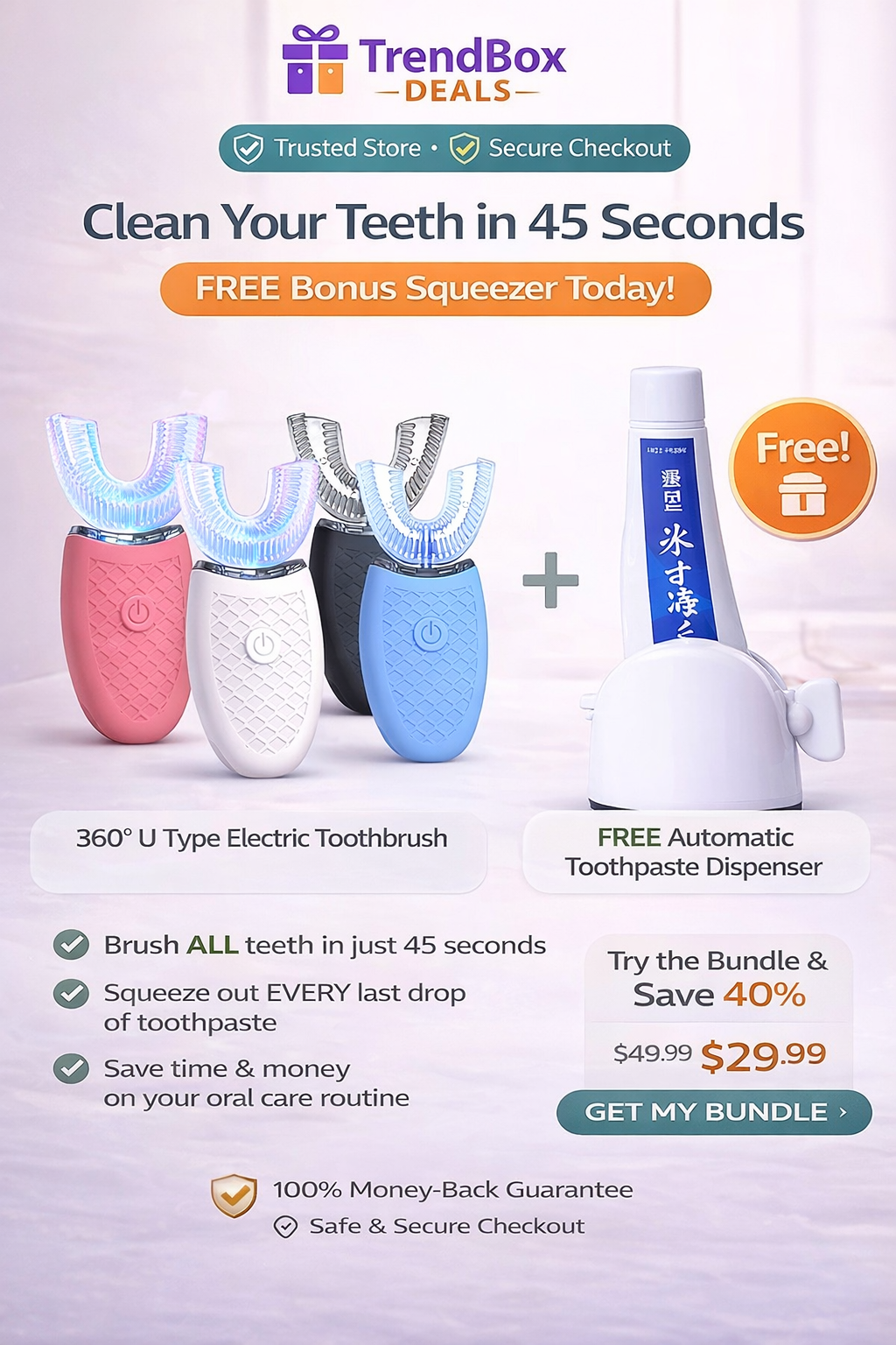 360° U-Type Electric Toothbrush – Clean All Teeth in 45 Seconds