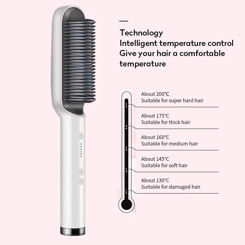 2-in-1 Hair Straightener & Curling Comb – Negative Ion, 10 Heat Settings