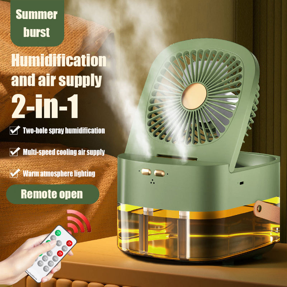 Portable Misting Fan – USB Rechargeable Desktop Air Cooler with Spray & Remote Control