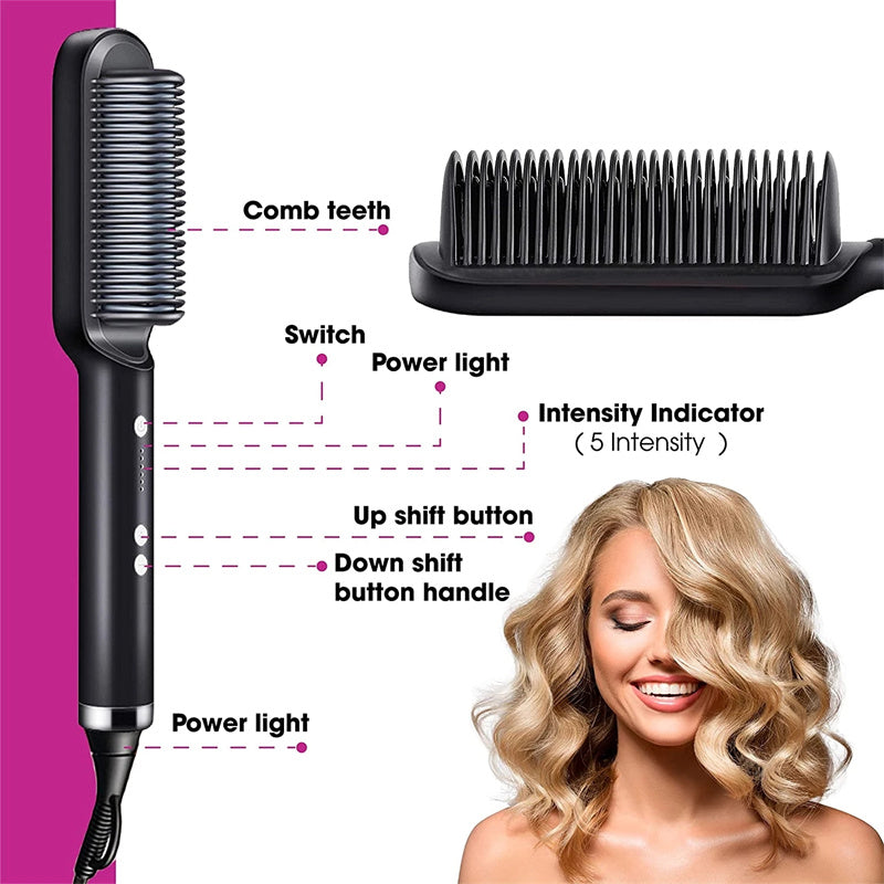 2-in-1 Hair Straightener & Curling Comb – Negative Ion, 10 Heat Settings