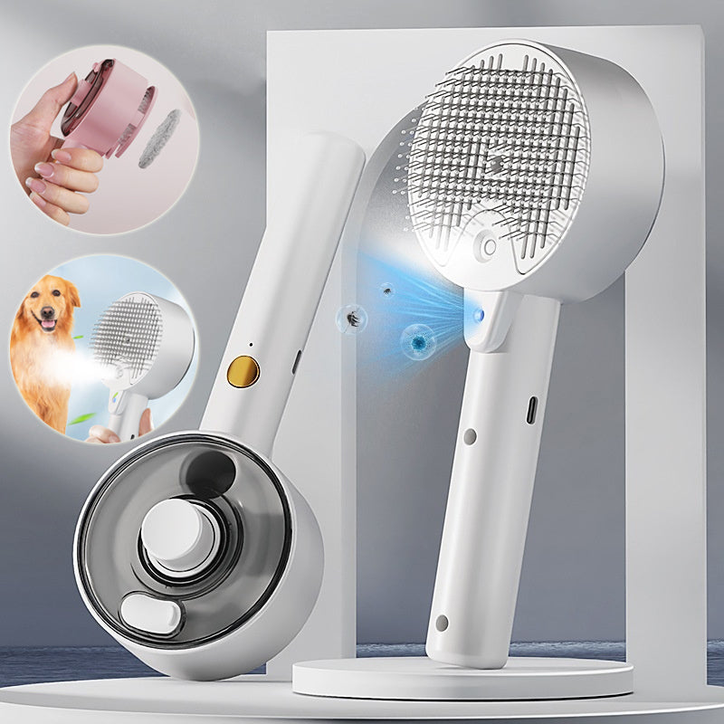 Pet Spray Grooming Comb – UV Sterilization & Mist Brush for Dogs & Cats