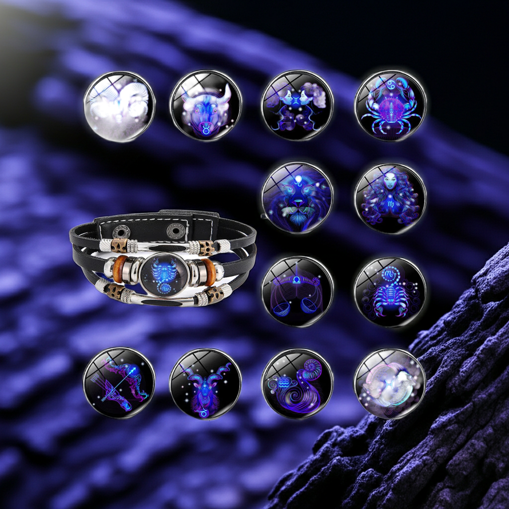 12 Zodiac Constellation Leather Bracelet - Vintage Multi-Layer Stainless Steel Charm